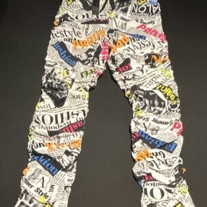 BODY BY US Women’s XL Jogger Pants Fashion Newspaper Print Stretch Waist